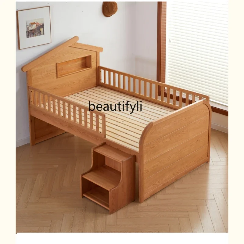 

Modern Solid Wood Tree House Bed Boys' and Girls' Half-Height Bed Cherrywood Log Bed Splicing Multifunctional Guardrail 1.2 M