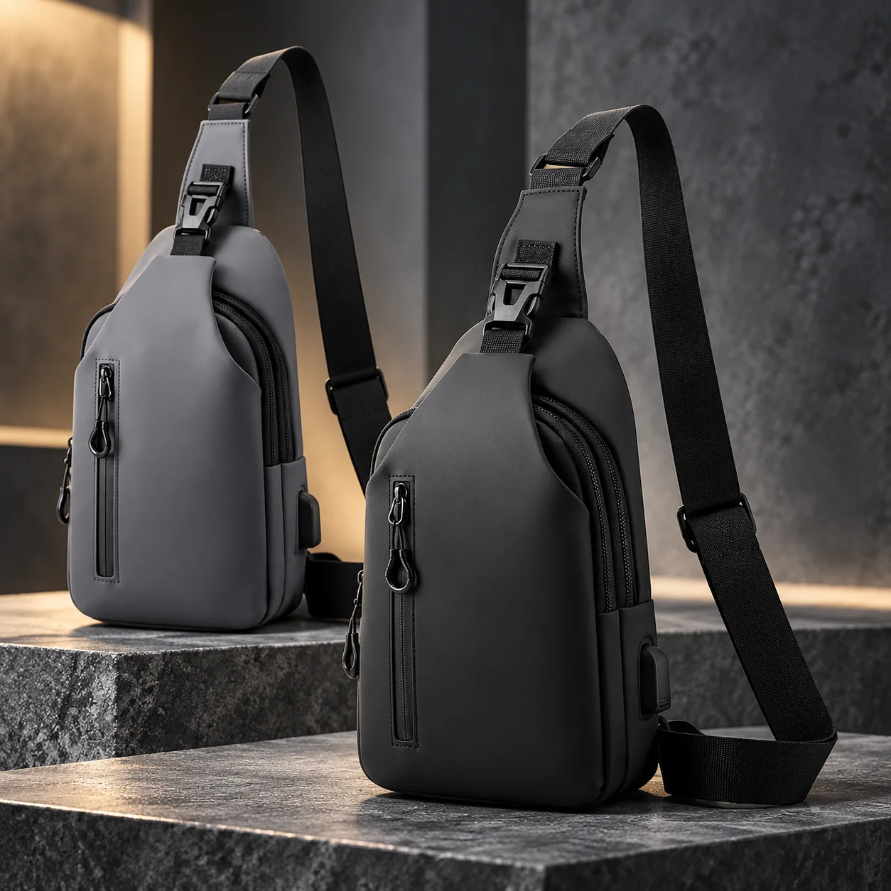 Waterproof Sling Bag USB Charging Chest Bag for Men Crossbody Shoulder Backpack Casual Travel Daypack