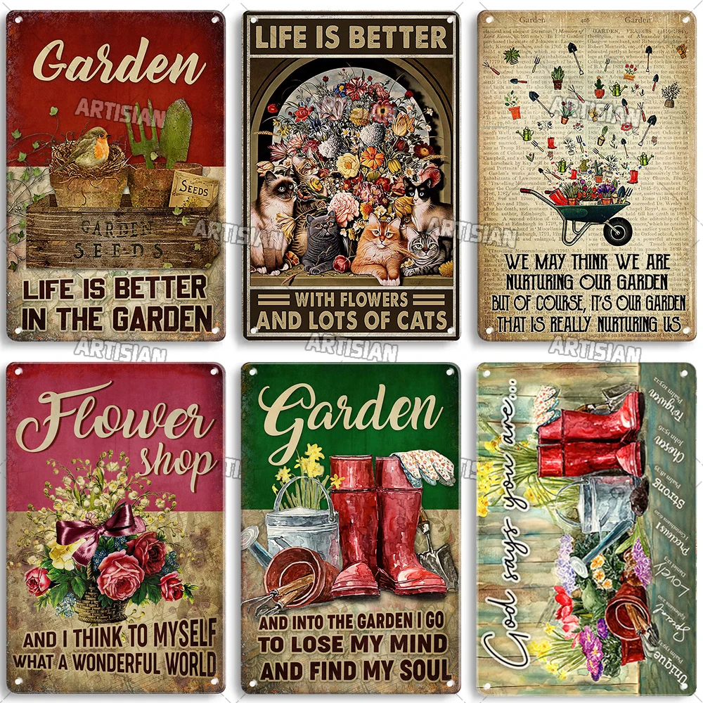 ARTISIAN Nostalgic Garden Metal Poster Vintage Decorative Plate Rusty Metal Tin Sign Man Cave Home Cafe Metal Plaque Wall Decor