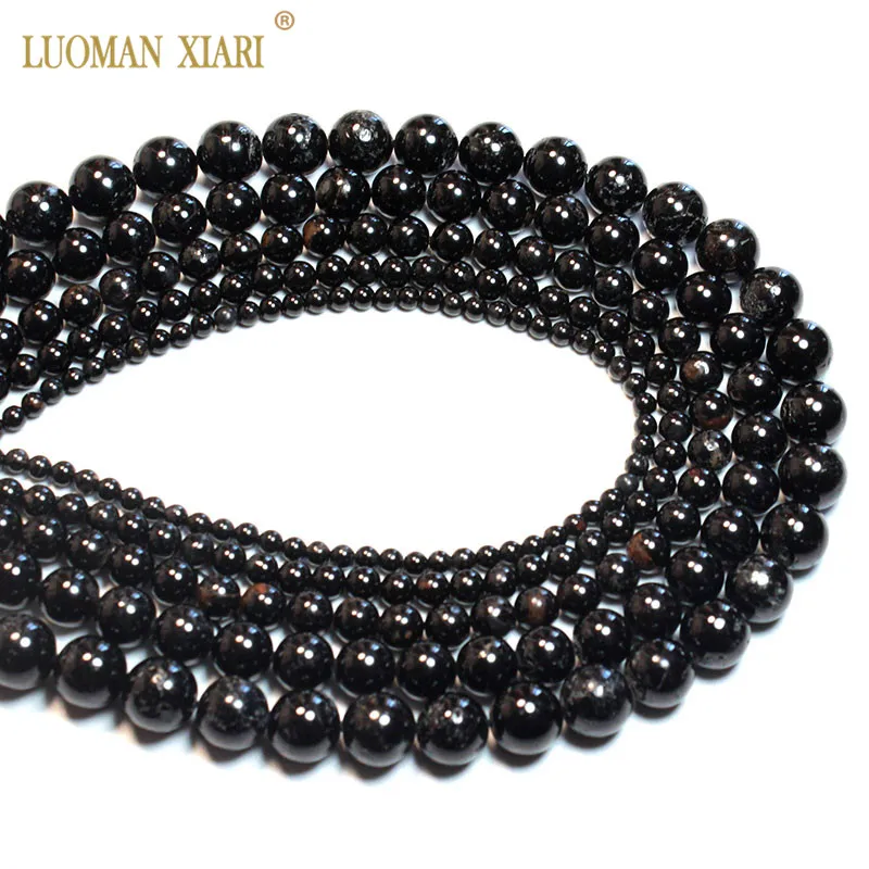 Wholesale 100% Natural Black Tourmaline Round Gem Stone Beads For Jewelry Making DIY Bracelet Necklace 4/6/8/10/12mm Strand 15\'\'
