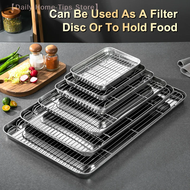 

Деко для выпечки из нержавеющей стали со съемной охлаждающей подставкой, антипригарное противень для барбекю, поднос для духовки, подставка для бровей, блюдо для жарки