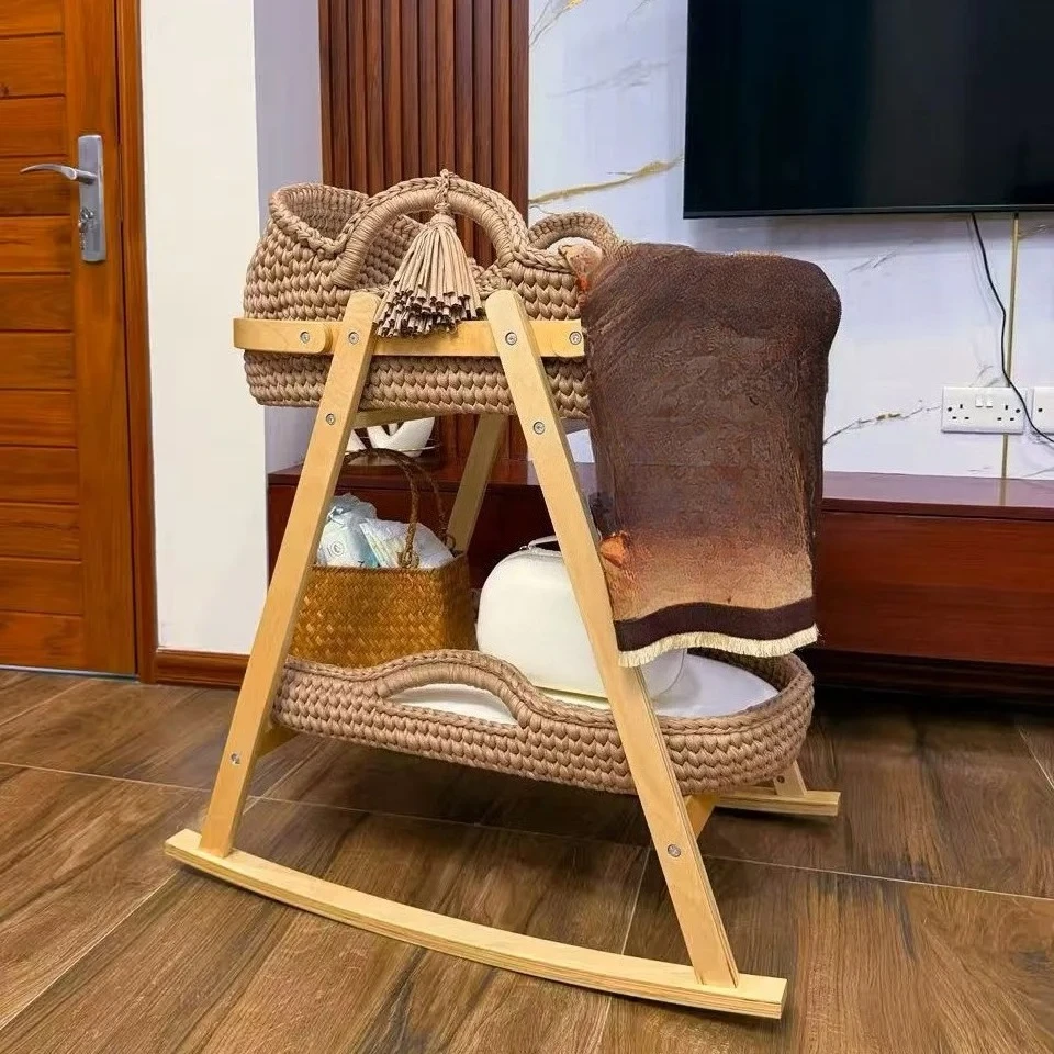 Double Layer Baby Bassinet, Handmade Crochet Infant Moses Basket, Diaper Storage, Ins Style Nursery Decor