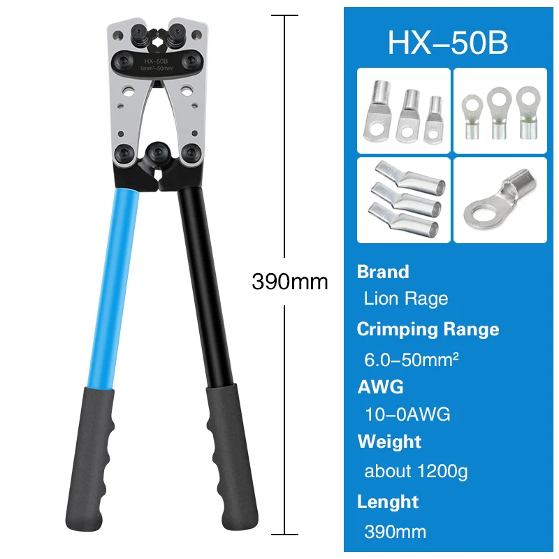 HX-50B Grote Koperen Kabelklemklemtool 6–50mm² Zware Kabelklemklemtool Duurzame Handmatige Koude Pers Klemtool