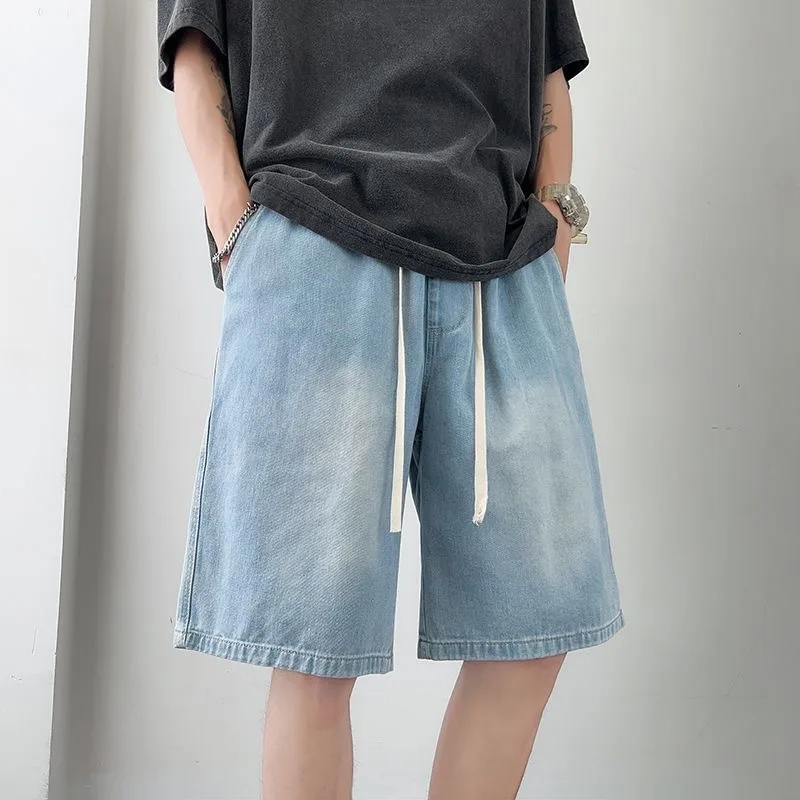 

Модные летние повседневные джинсовые шорты свободного кроя 2025 года, винтажные потертые шорты-карго средней длины