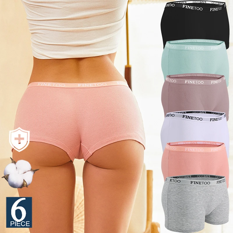 FINETOO 6 قطعة/المجموعة سلس النساء القطن الملاكمين الملابس الداخلية شرائط السراويل بلون السيدات لينة Boyshorts حجم كبير القطن الملاكمين