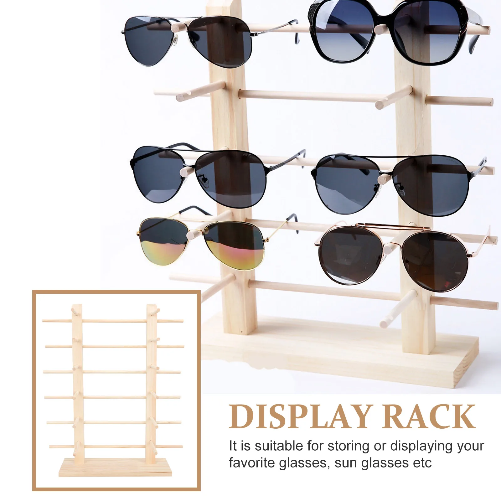 

Wooden Sunglasses Display Rack Large Capacity Eyewear Organizer Stylish Glasses Holder Sunglass Storage Solution
