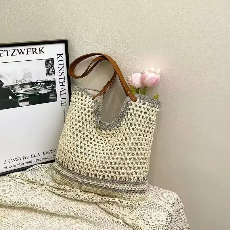 الصيف النساء الجوف خارج النسيج القش حقيبة سعة كبيرة محبوك عطلة حقيبة شاطئية الإناث حقيبة تسوق عادية تخزين حقيبة يد