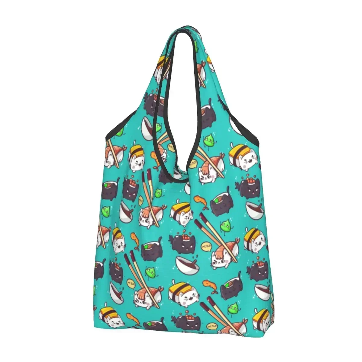 

Funny Sushi Cats Groceries Shopping Bag Kawaii Shopper Tote Shoulder Big Capacity Portable Handbag