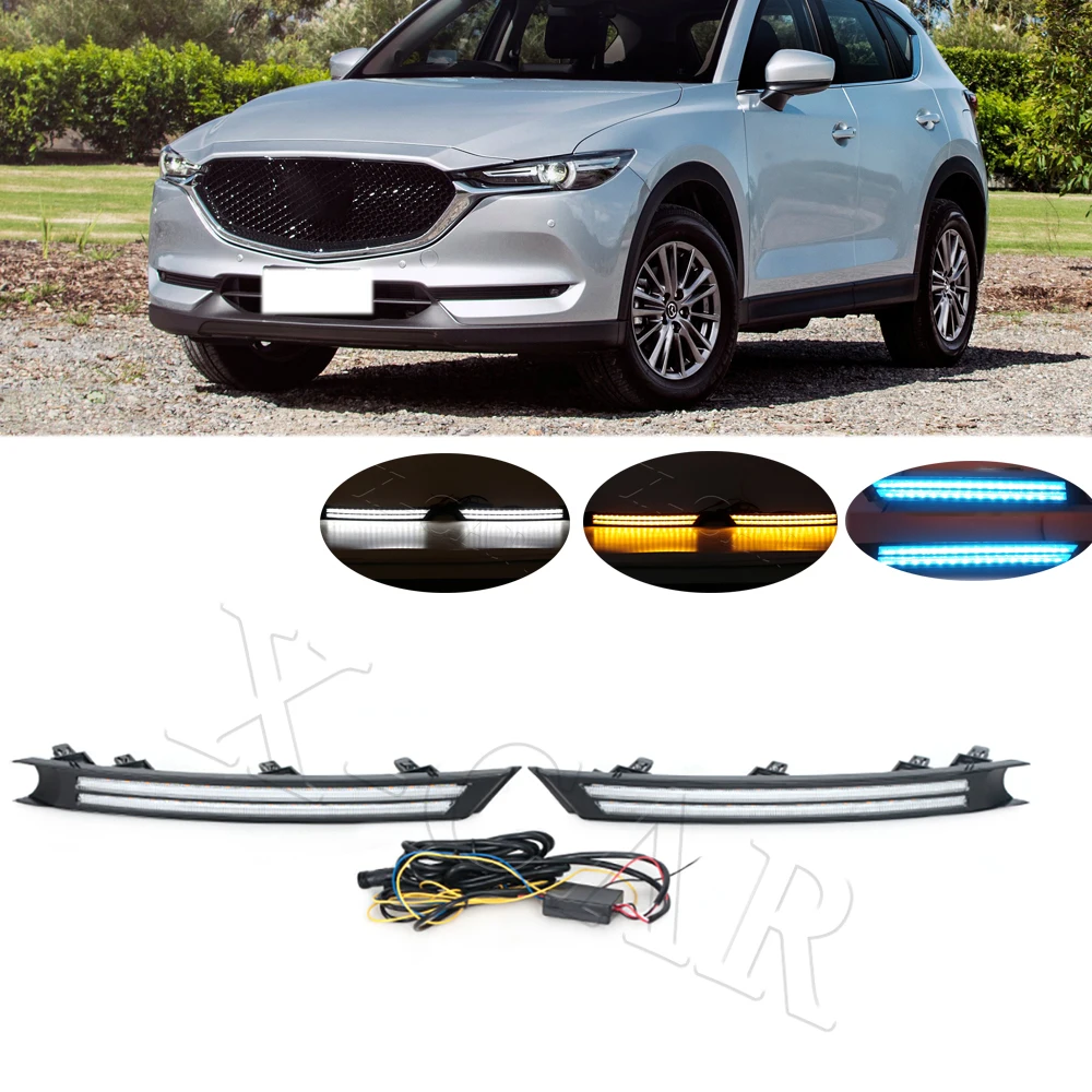 

1 пара светодиодный ных дневных ходовых огней DRL для Mazda CX-5 CX5 2017 2018 2019, модифицированные дневные ходовые огсветильник желтого, синего и белого цветов