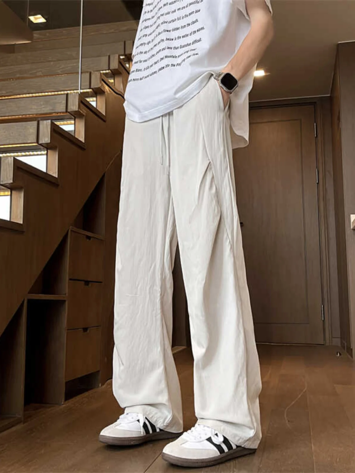 

Ice Silk Casual Pants Men Summer Loose Straight Wide Leg Thin Style Soldier Pants Casual Trousers Breathable Cool Feeling