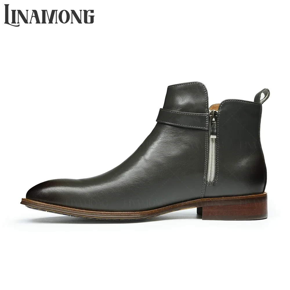 Belt Buckle Stretch Booties Genuine Leather Handmade Ankle Boots Elegant British Style Cowhide Boots Designer Men's Ankle Boots