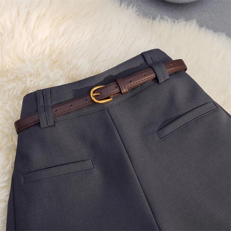 Bomon Dress suit with bottom pocket shorts Women's Spring/Summer 2024 dress pants High-waisted all-in-one A-line wide-leg pants