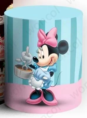 Minnie Mouse Round Backdrop Girl Birthday Baby Shower Backdrop Cake Shop Minnie Mouse Cylinder Cover Decoration Photography Prop