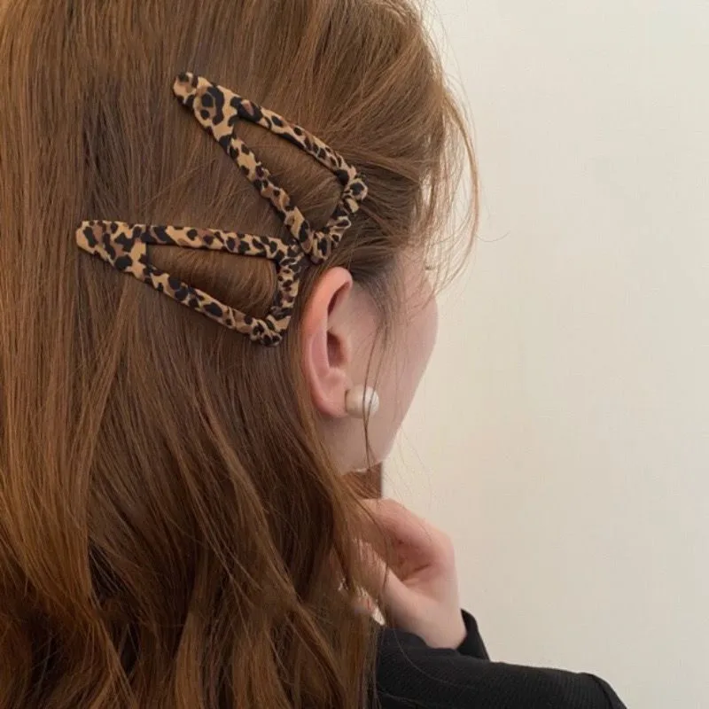 Fashion Leopard Print BB Hair Clips For Women Water Drop Shape Hairpin Princess Barrette Simple Snap Clip Girls Hair Accessories