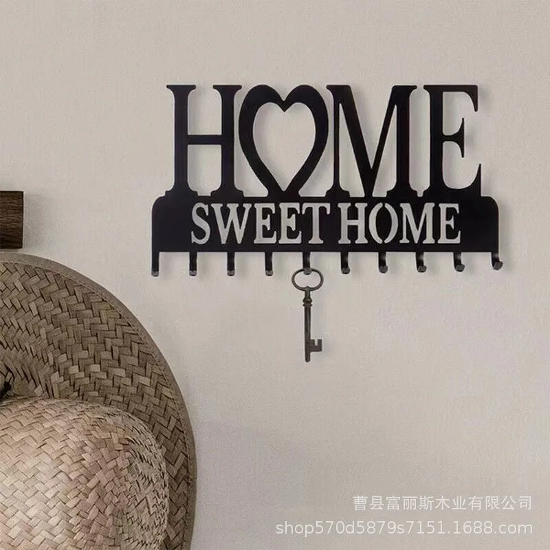 Simple and Creative Iron Art Letter Keyless Hook, Living Room Towel Rack, Entrance Storage Rack