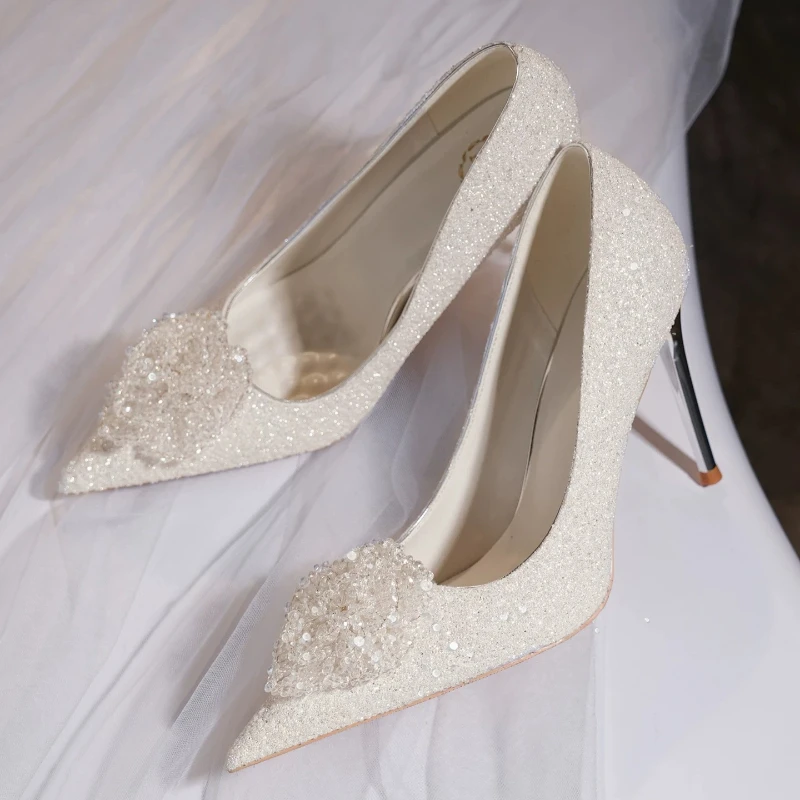 

Yuejinlong French Crystal Wedding Shoes for Bride Sparkling Rhinestone Bridal Heels Elegant Party Stiletto Ladies Pumps