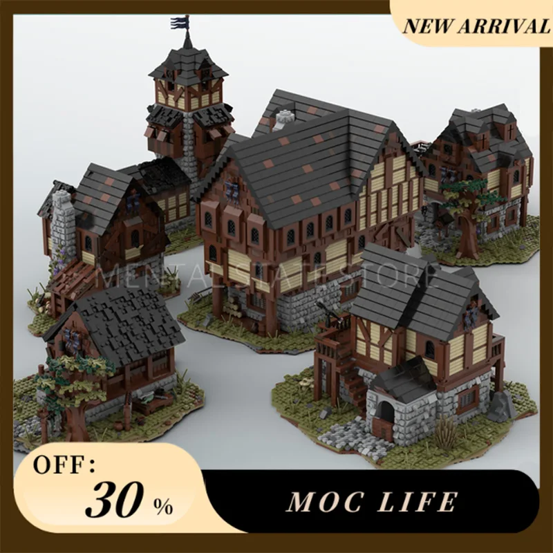 NEW 15192PCS Customized MOC Medieval Village Building Blocks Technology Bricks DIY Creative Assembly Education Toys Holiday Gift