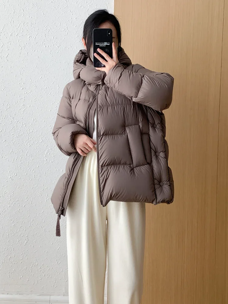 Short Puffer Jacket for Women, Hooded Loose White Duck Down Jacket, Light and Warm, Fashion, Versatile, Winter Clothes, New