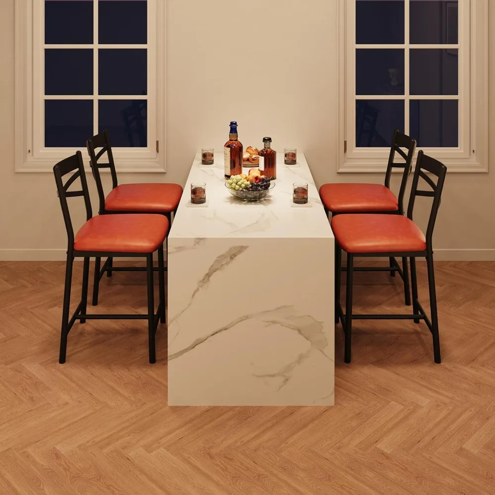 Nowoczesne stołki barowe, zestaw 2 sztuk, krzesła o wysokości blatu z ekoskóry z oparciem w kształcie litery X do wyspy kuchennej lub jadalni.