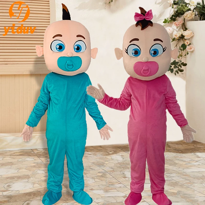 Cute Blue And Pink Pacifier Baby Cartoon Doll Costume Funny Walking Plush Stage Performance Props Role Play Adult Birthday Party