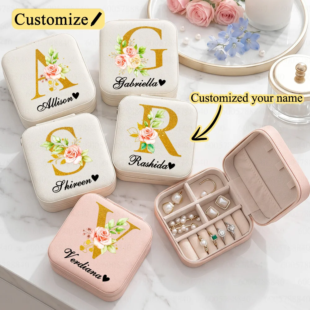 Customized Name Watercolor Rose Jewellery Storage,Travel Jewelry Box For Women To Store Everyday Essentials.Pink Jewellery Boxes