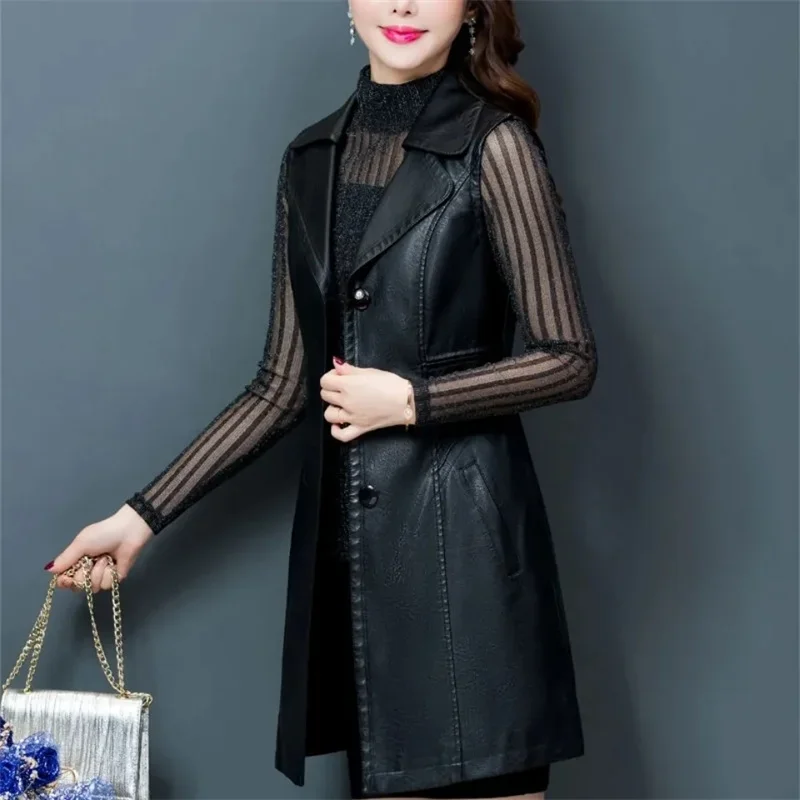 

Women's Vest Leather Jacket Female Long Vest Women's Spring And Autumn New Slim Fit All-Match Slim waist Coat JJ173