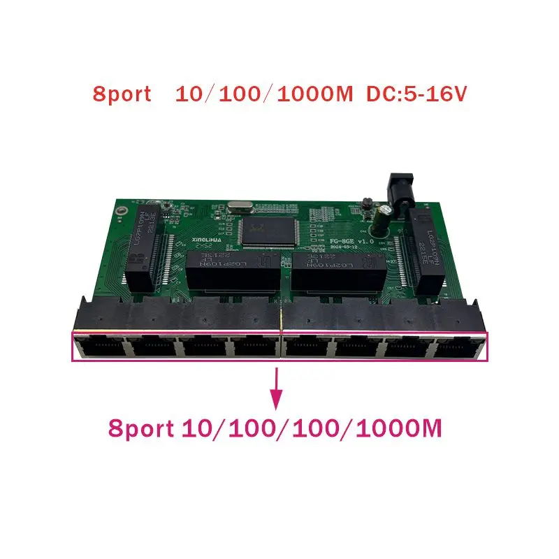 Module de Commutateurs Industriels Réseau Ethernet, 8 Ports, 10 m, 100 m, 1000m, 5V-16V
