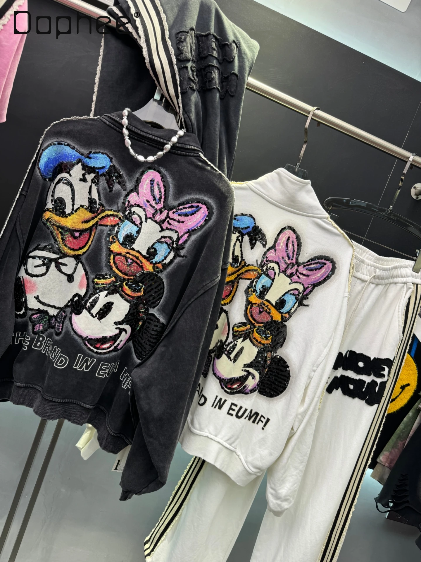 

European Style Stand Collar Jacket Sweatshirt Coat 2025 Autumn New Heavy Embroidered Letter Loose Cartoon Sweatshirt Women
