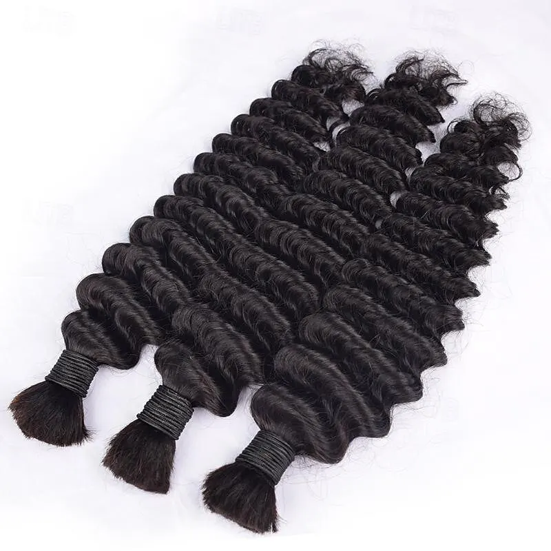 Trenzas bohemias negras naturales, cabello humano para trenzas sin nudos bohemias, cabello trenzado húmedo y ondulado, onda profunda a granel, sin trama, 22 pulgadas