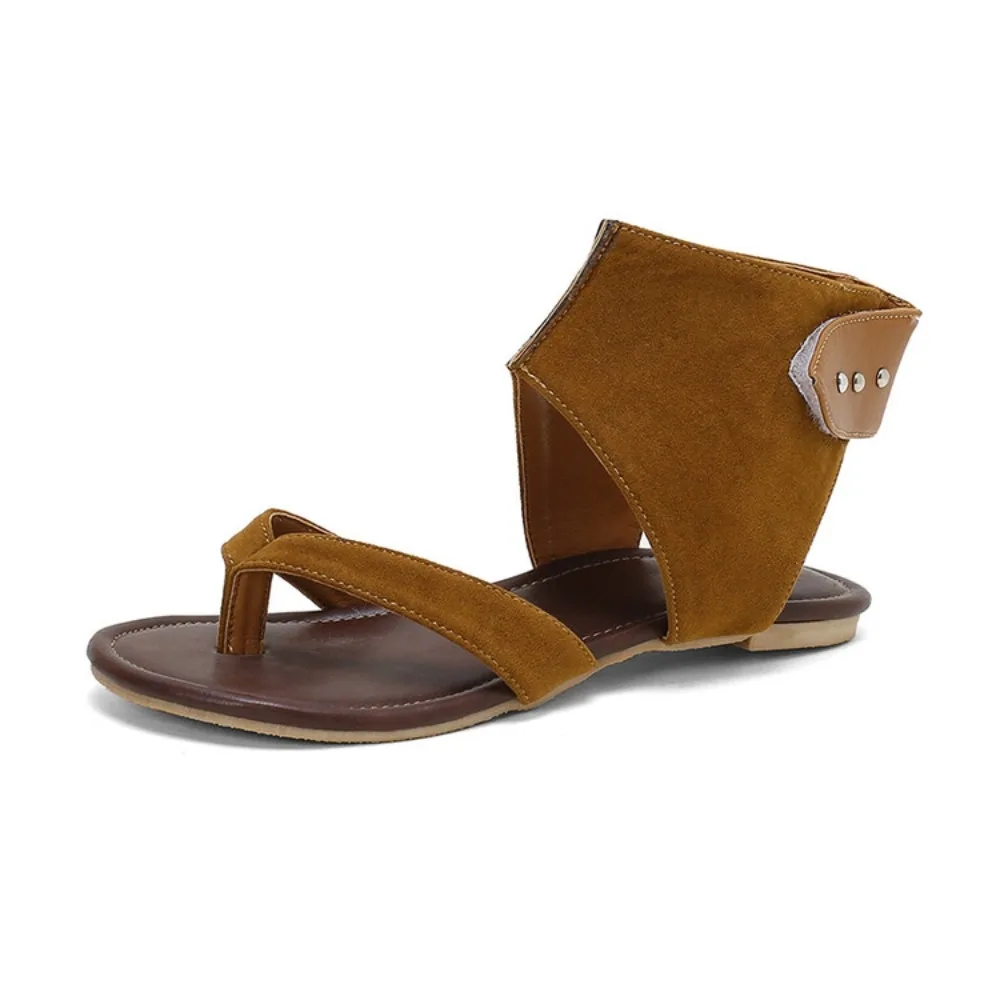 Sandalias Gladiador de Talla Grande para Mujer 35-48 con Tira al Tobillo y Cierre de Velcro, Chanclas Planas en Negro, Beige y Marrón 24-2