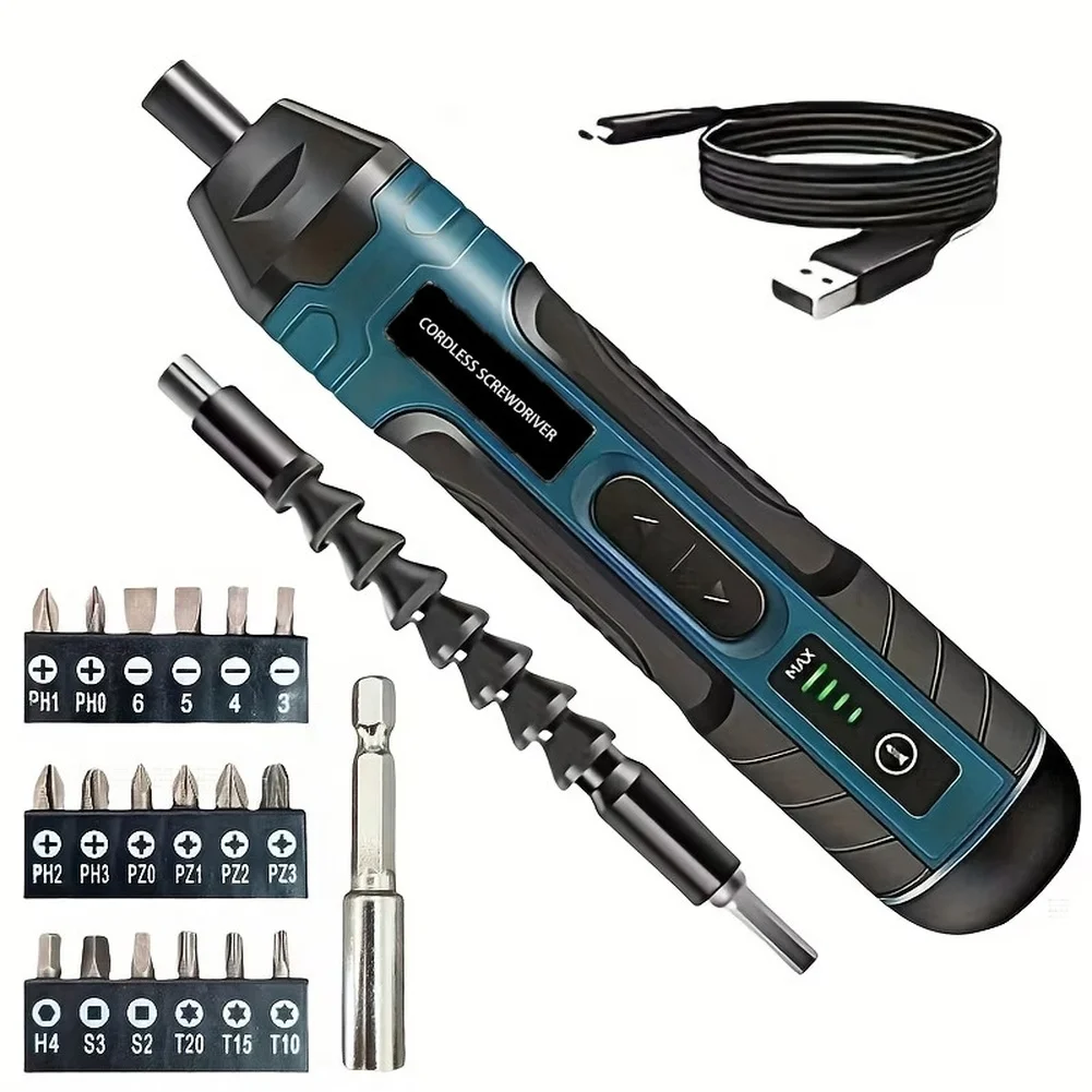USB Rechargeable Cordless Ratchet Electric Screwdriver Portable Power Screw Driver LED Work Light Home Auto Repair DIY Hand Tool