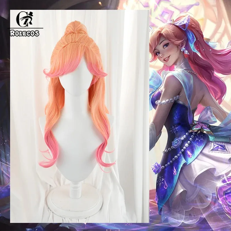 ROLECOS Spiel LOL Prestige Kristall Rose Lux Cosplay Perücke 60 cm Farbverlauf Frauen Perücken Hitzebeständige Synthetische Haar