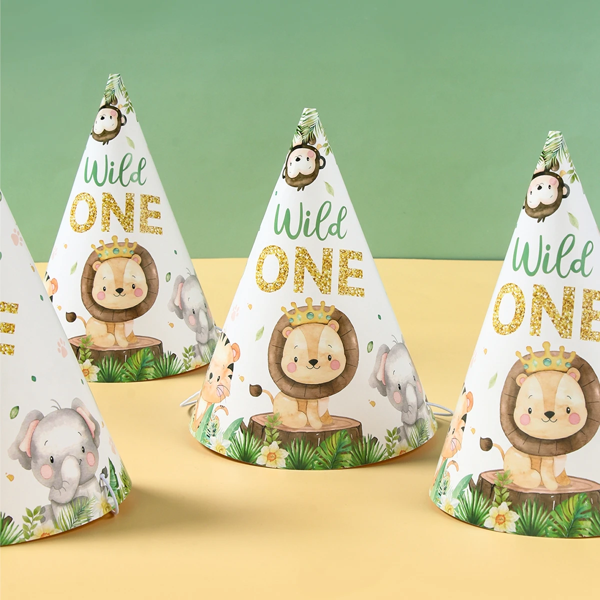 Jungle Animals Birthday Paper Hat Jungle Safari Happy 1st Birthday Party Decorations Kids Wild One Forest Baby Shower Supplies