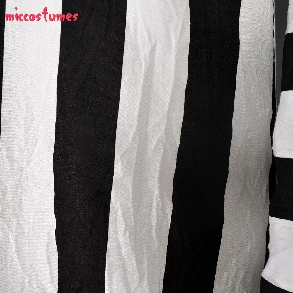 Miccostumes Male Black and White Vertical Stripes Jacket Suit Costume with Tie Halloween Cosplay Costume