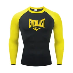 EVERLAST Mens long Sleeved Compression T-Shirt Sun Protection Second Leyer Skin Running Fitness Rash Prevention Training Clothes