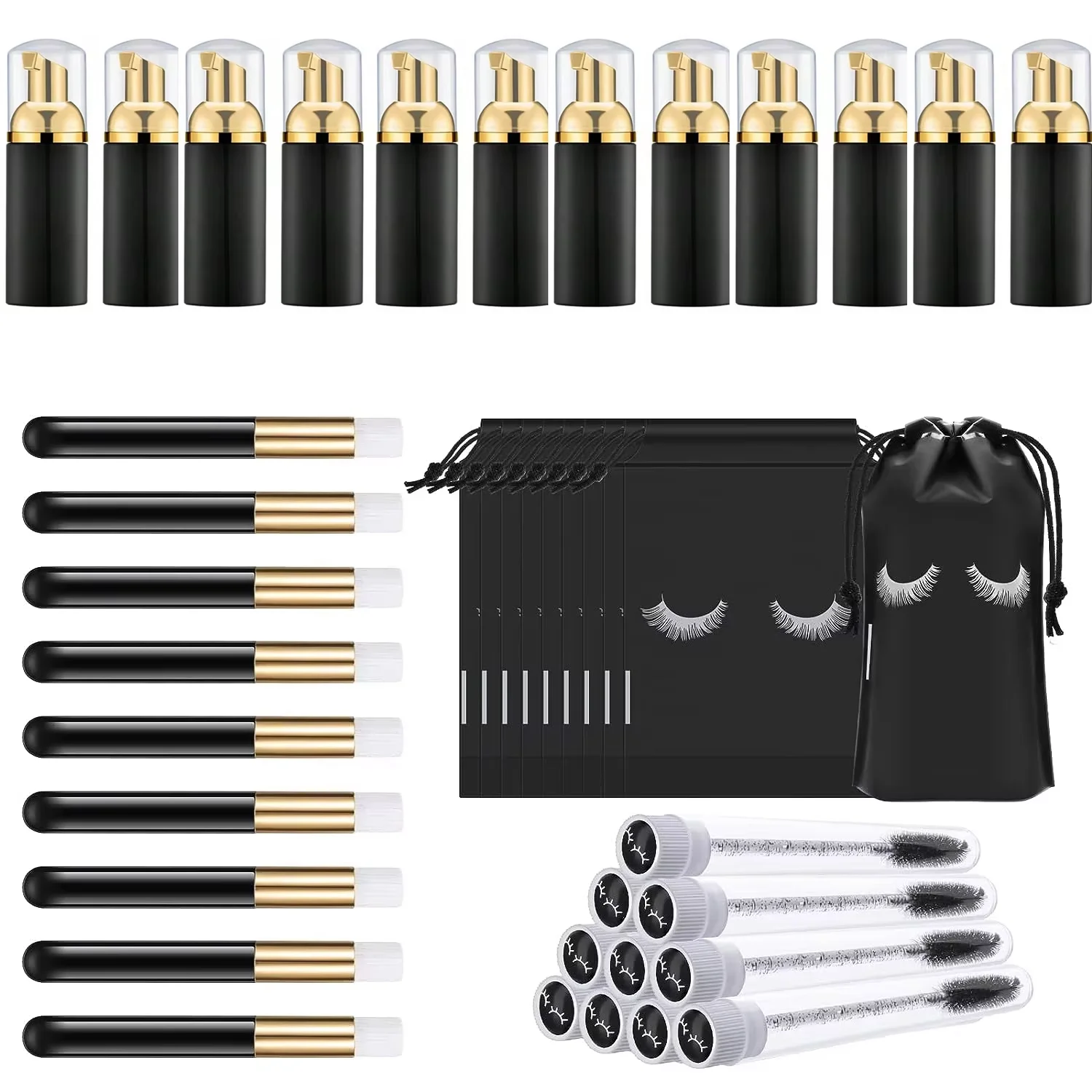 40 Pcs Lash Shampoo Bottle Brushes Set, 10 Pcs Lash Shampoo Brushes, 10 Pcs Lash Brushes Tubes, 10 Pcs Eyelash Shampoo Dispenser