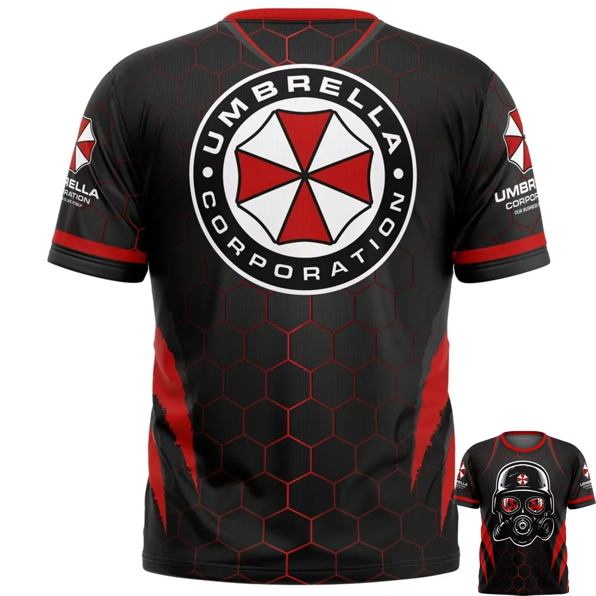 Movie Umbrella Corporation Biohazard 3D-Druck Sport Schnell trocknend Atmungsaktives Herren-T-Shirt Outdoor Eltern-Kind-Kleidung mit kurzen Ärmeln