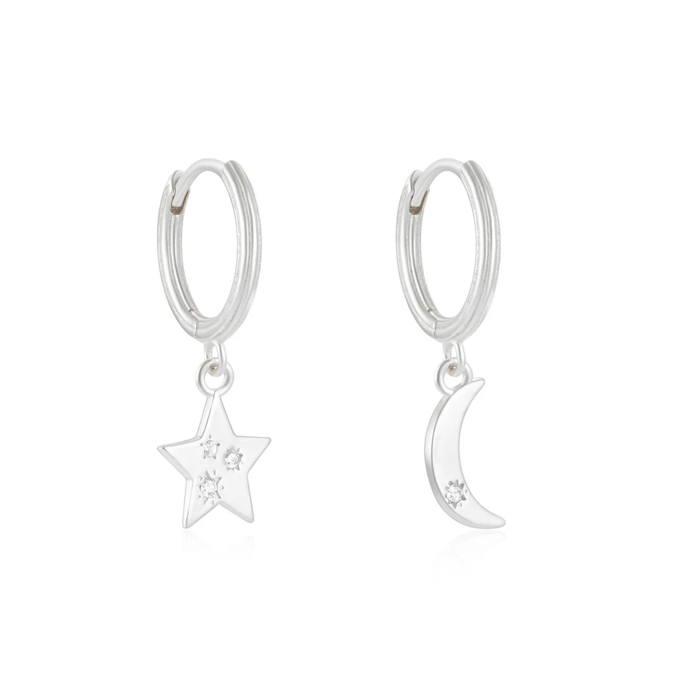 BOAKO-Pendientes asimétricos de Plata de Ley 925 para mujer y niña, aretes con forma de luna y estrella, regalo de cumpleaños, 2024