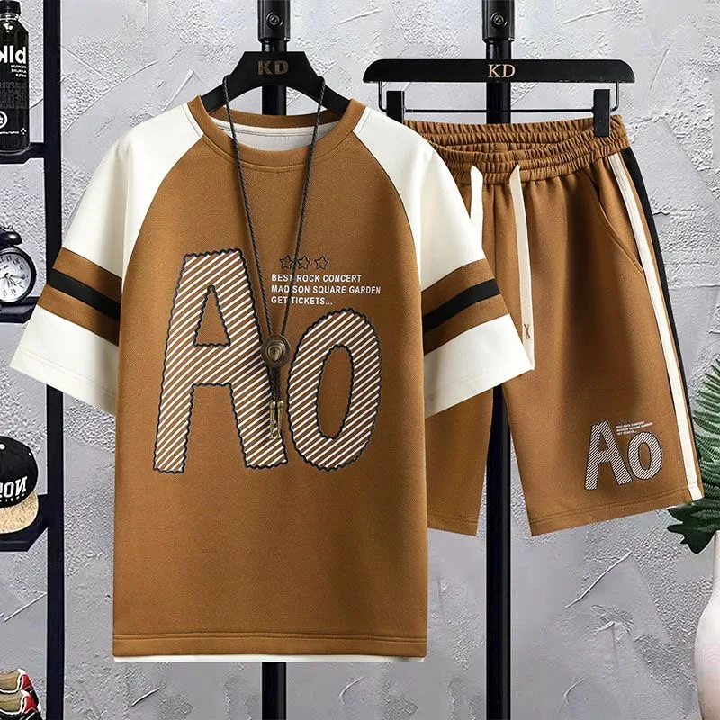 2024 Summer New Fashion Trend Printed Short Sleeve T-shirt Sports Suit Men's Casual Relaxed Comfortable Breathable Two-Piece Set