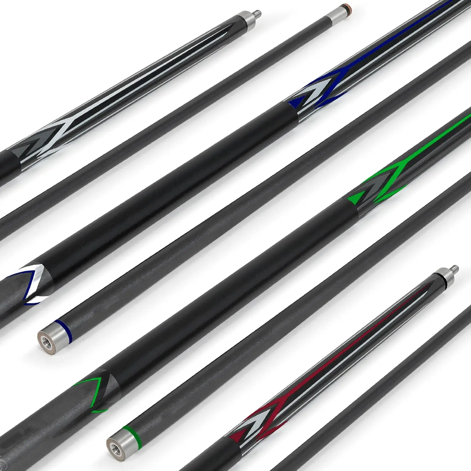 

Pool Cue Set of 4, 58in Two-Piece Billiard Sticks with Leather Tips, Microfiber Grip