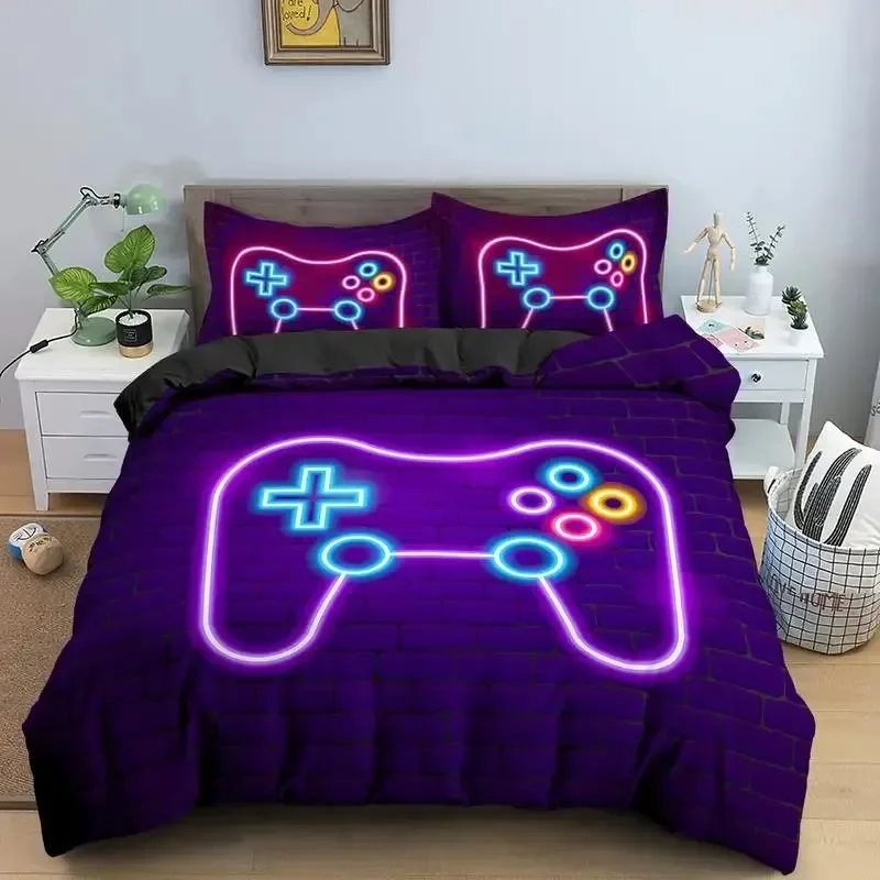 

Gaming Gamepad Video Game Neon Comfortable Duvet Quilt Cover Pillowcase Bedding Set Children Bedroom Decoration Home Textile