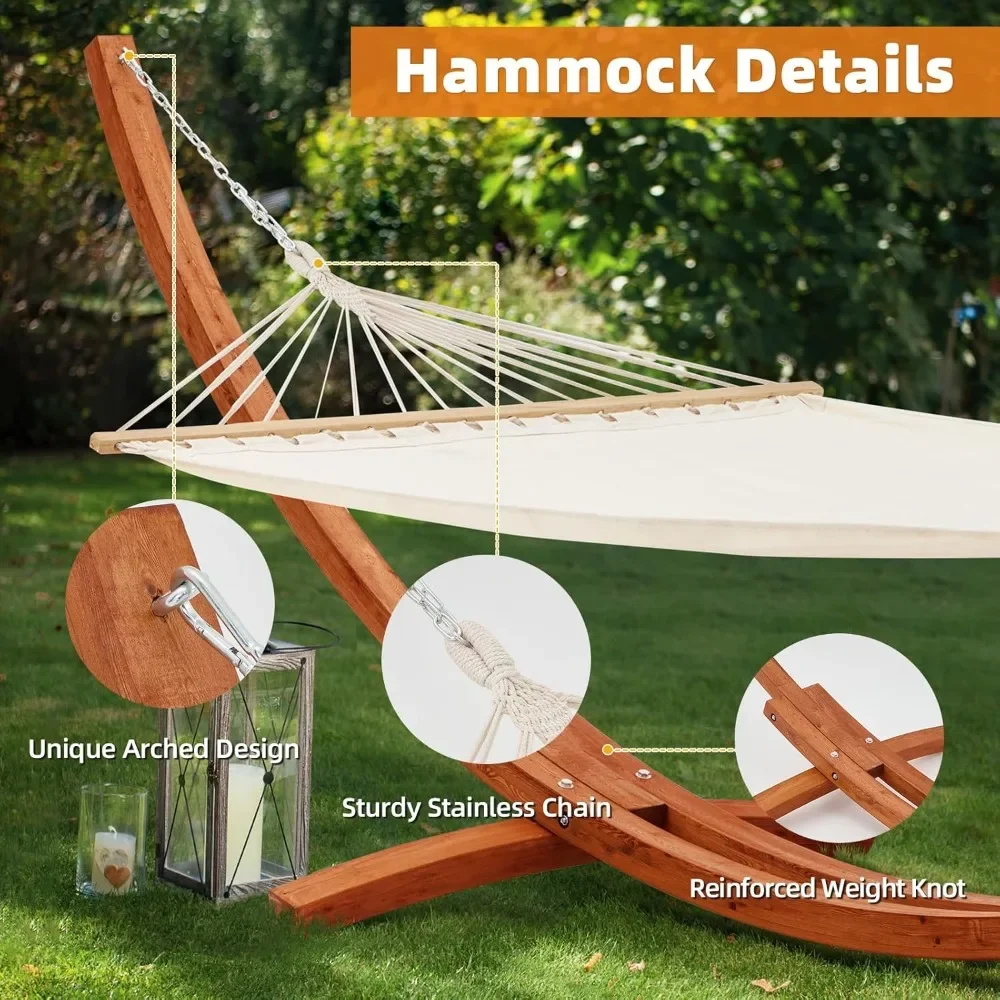 12 FT Wooden Hammock with Stand for Single Person, Weather-Resistant, Certified Sustainable Hammock Bed for Backyard, Balcony