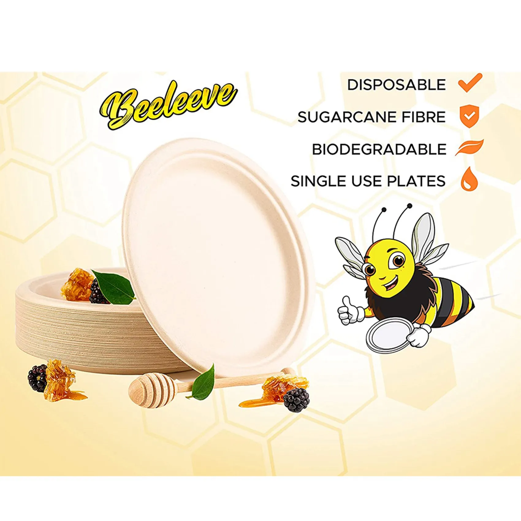 

ABJN-200 Pack 7In Compostable Disposable Round Bagasse Paper Plates,Biodegradable Sugarcane Fibre