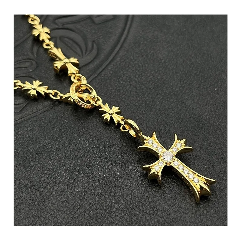 

Trendy Thai Silver Gold-plated Cross Diamond Necklace High-end Autumn and Winter Sweater Chain Jewelry Integrated Chain