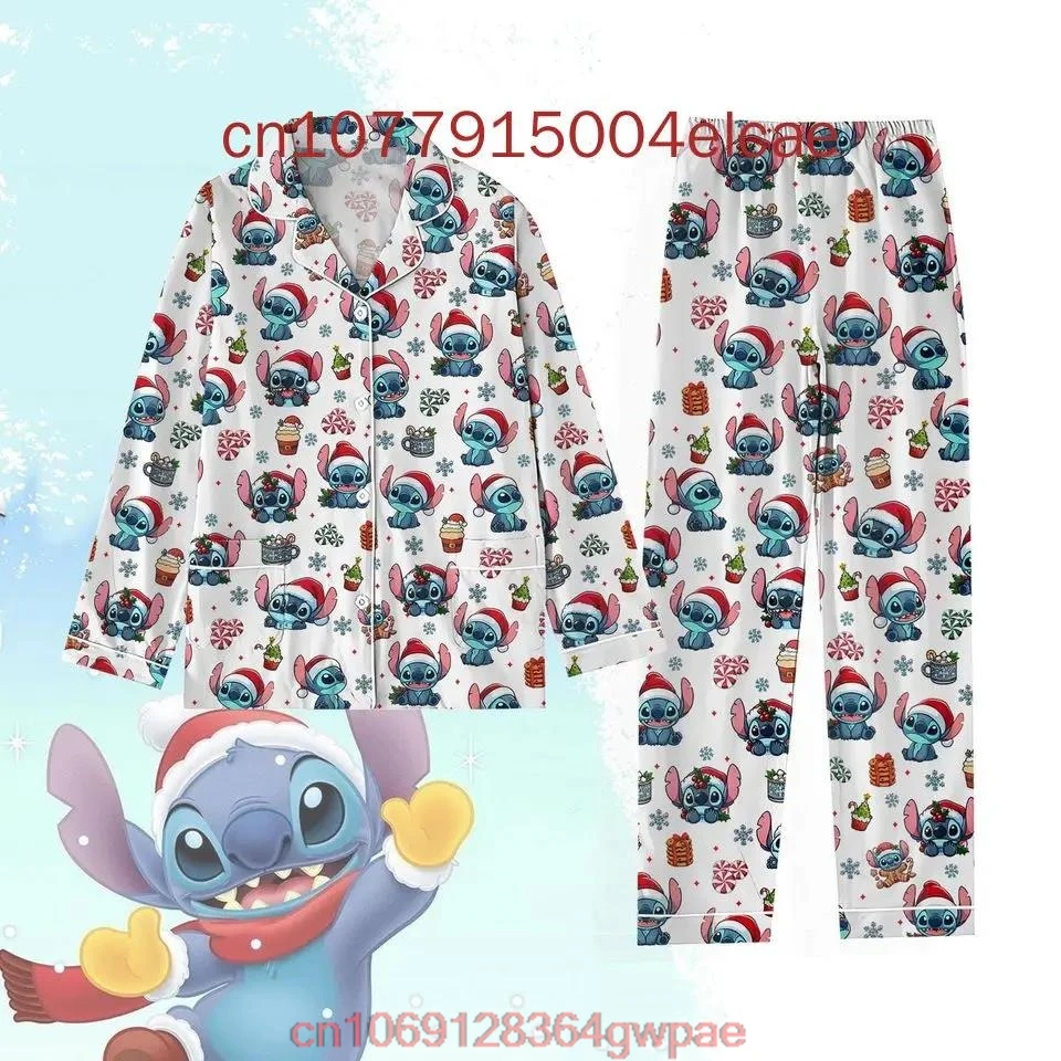 Cartoon Snoopy Christmas Pajama Set Disney Casual Men\'s and Women\'s Long Sleeve Shirt Pajama Set