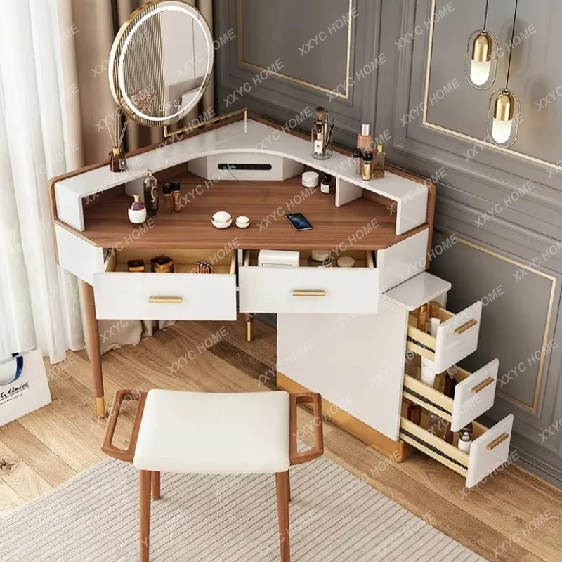 Luxury Solid Wood Dressing Table Corner Drawer Storage Combination Triangle Household Makeup Coiffeuse De Chambre Decoration