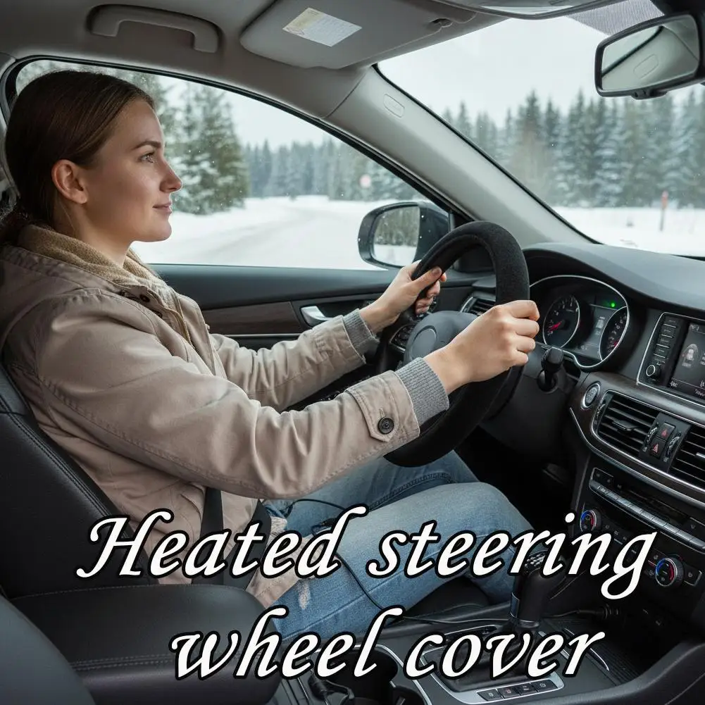 Universal Car Steering Wheel Heater Cover Winter Cord Heated Steering Wheel Cover Quick Warm Anti-Slip For 12V Socket D9F8