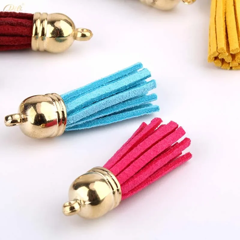 Vintage Leather Suede Tassels for DIY Craft, Mini Gold Hat Tassels, Earring Accessories, Jewelry Finding, Phone, 3cm, 10Pcs