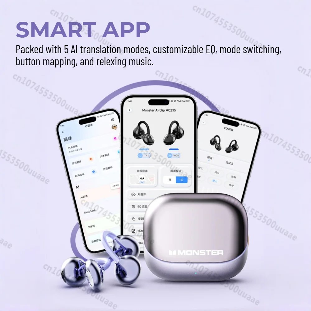 Monster AirClip AC235 Ear Clip Earbuds Bluetooth 6.0 AI Translating Headphone HiFi Stereo TWS Wireless Sport Earphone with APP