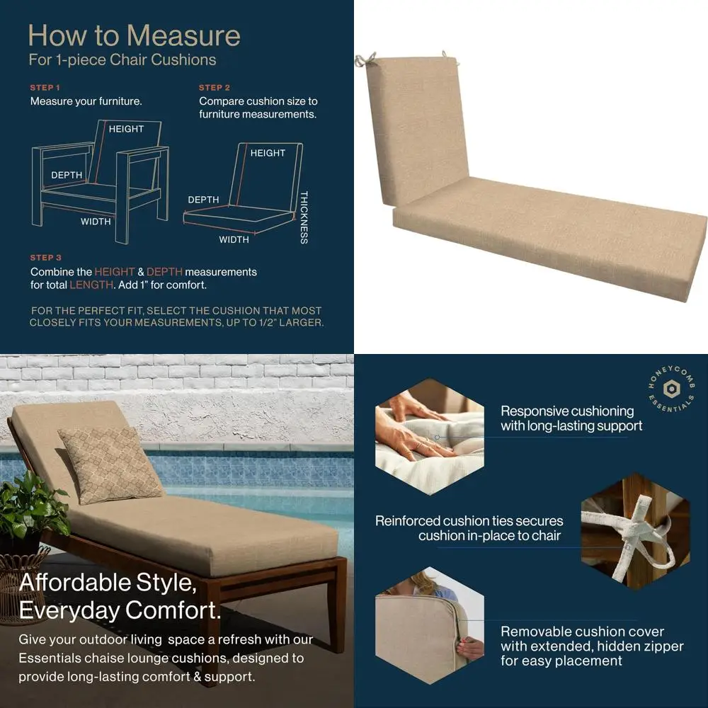 

Hampton Neutral 21 x 70 Outdoor Chaise Lounge Cushion for Patio Furniture